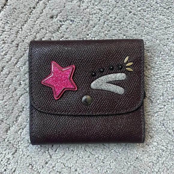 Coach | Bags | Coach Oxblood Glitter Emoji Winky Star Wallet